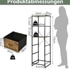 Standregal Bücherregal Aufbewahrungsschrank mit Schubladen 43 x 39 x 156 cm Braun