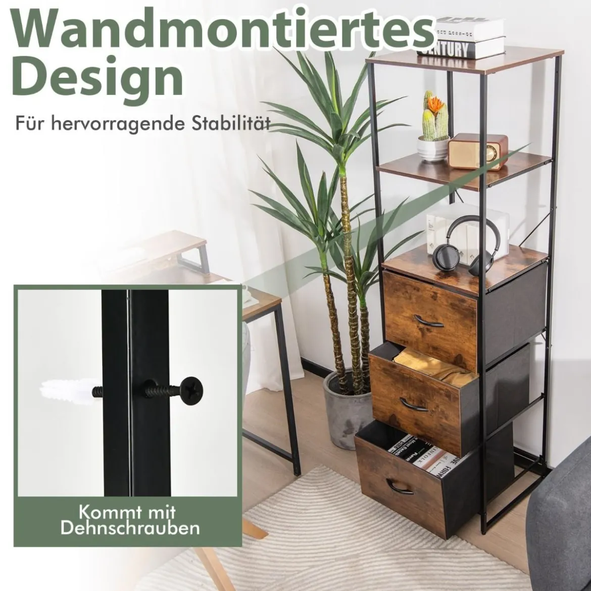 Standregal Bücherregal Aufbewahrungsschrank mit Schubladen 43 x 39 x 156 cm Braun