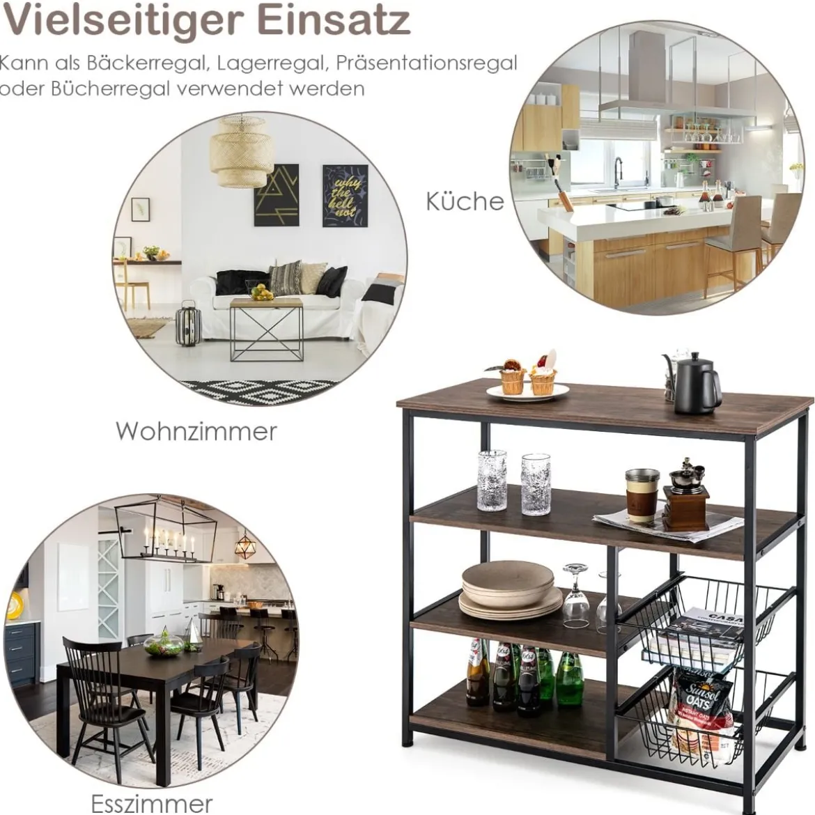 Standregal mit 2 Drahtkörben massiver Stahlrahmen praktisches Lagerregal für Gewürzgläser