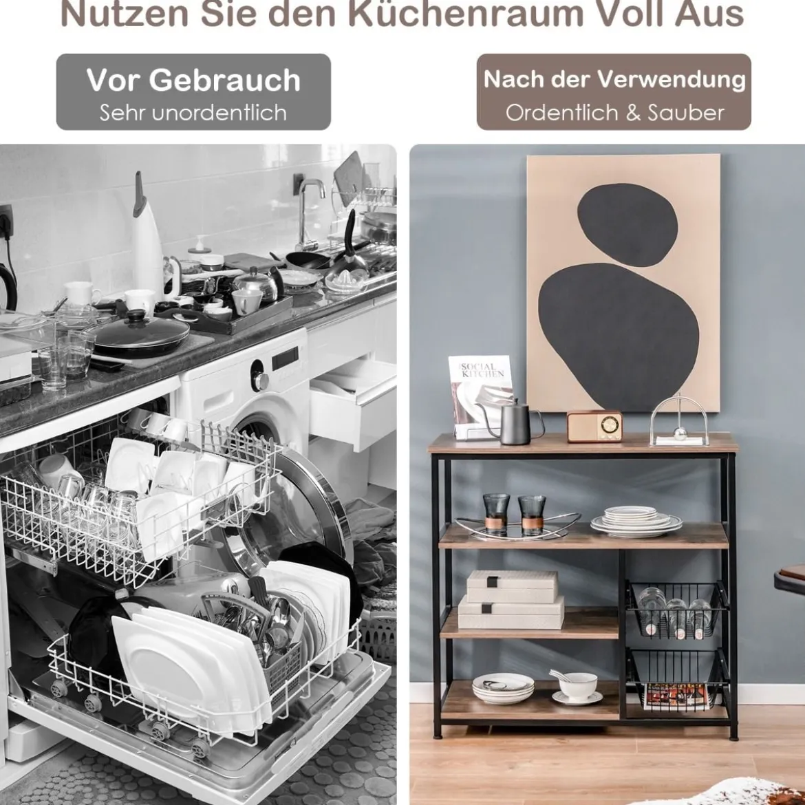 Standregal mit 2 Drahtkörben massiver Stahlrahmen praktisches Lagerregal für Gewürzgläser