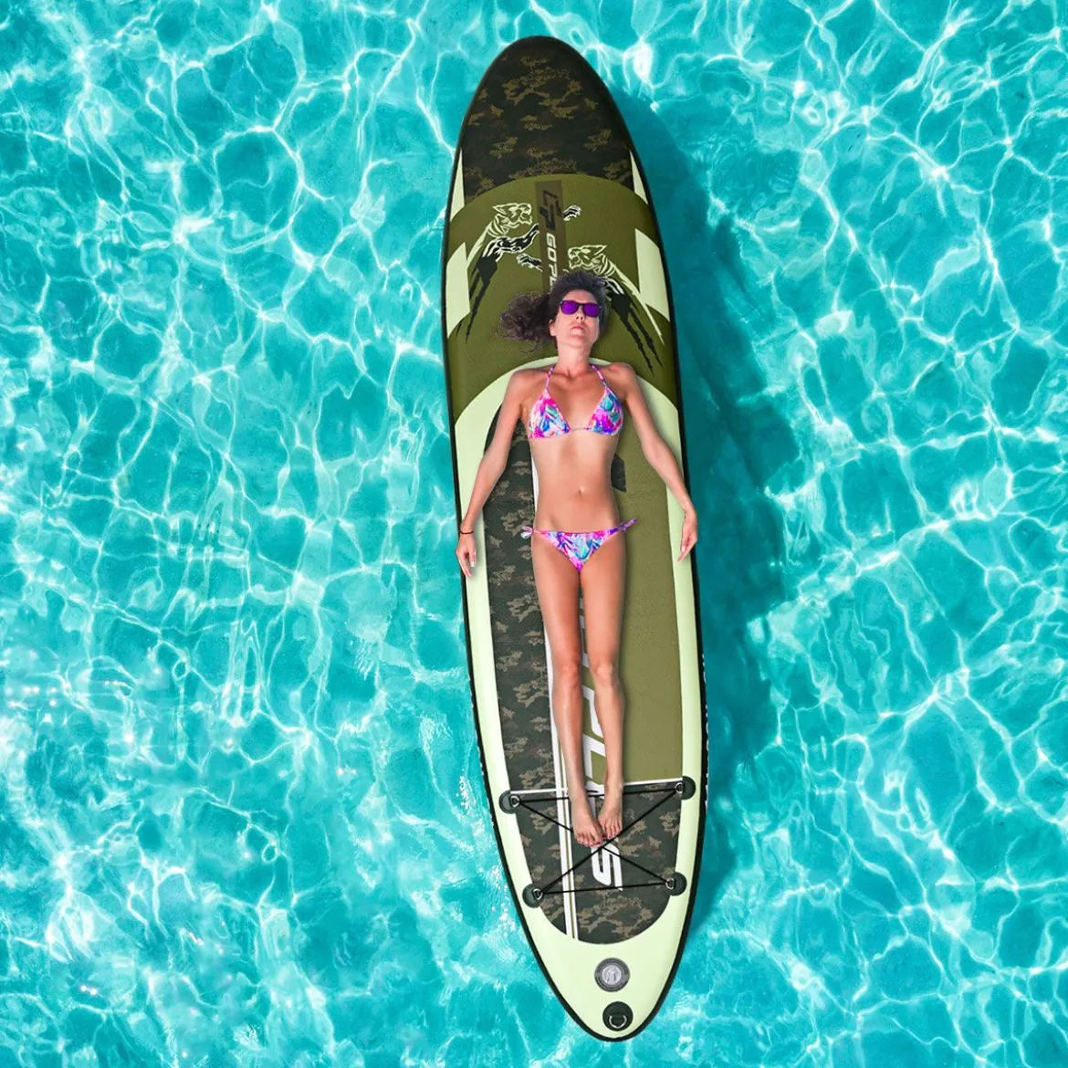 Stand Up Board Set Aufblasbares Paddelbrett Surfboard Grün 335 x 76 x 15 cm