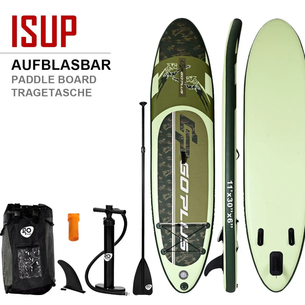 Stand Up Board Set Aufblasbares Paddelbrett Surfboard Grün 335 x 76 x 15 cm