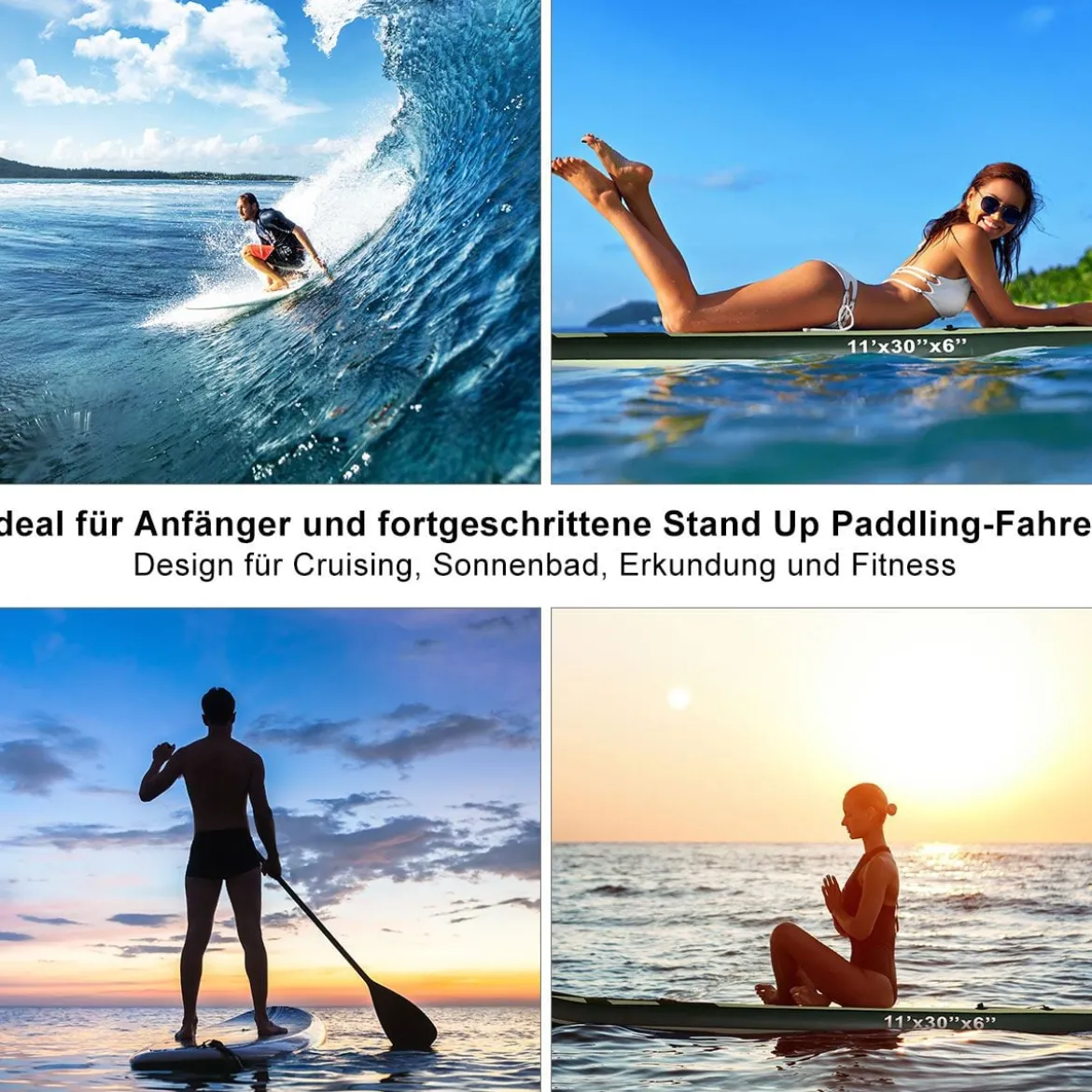 Stand Up Board Set Aufblasbares Paddelbrett Surfboard Grün 335 x 76 x 15 cm