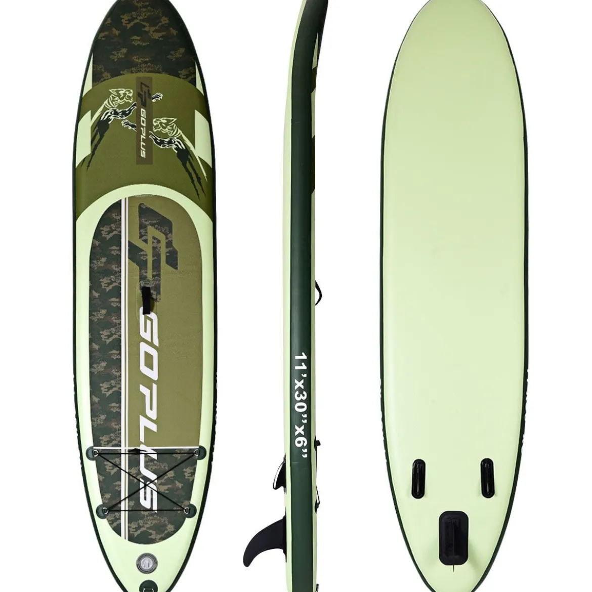 Stand Up Board Set Aufblasbares Paddelbrett Surfboard Grün 335 x 76 x 15 cm