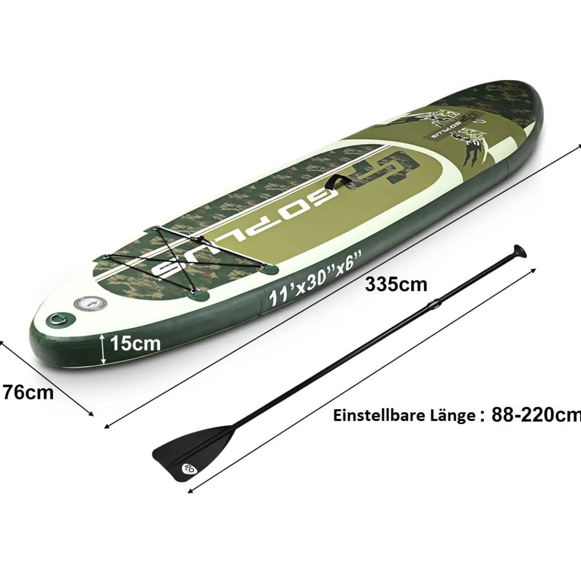 Stand Up Board Set Aufblasbares Paddelbrett Surfboard Grün 335 x 76 x 15 cm
