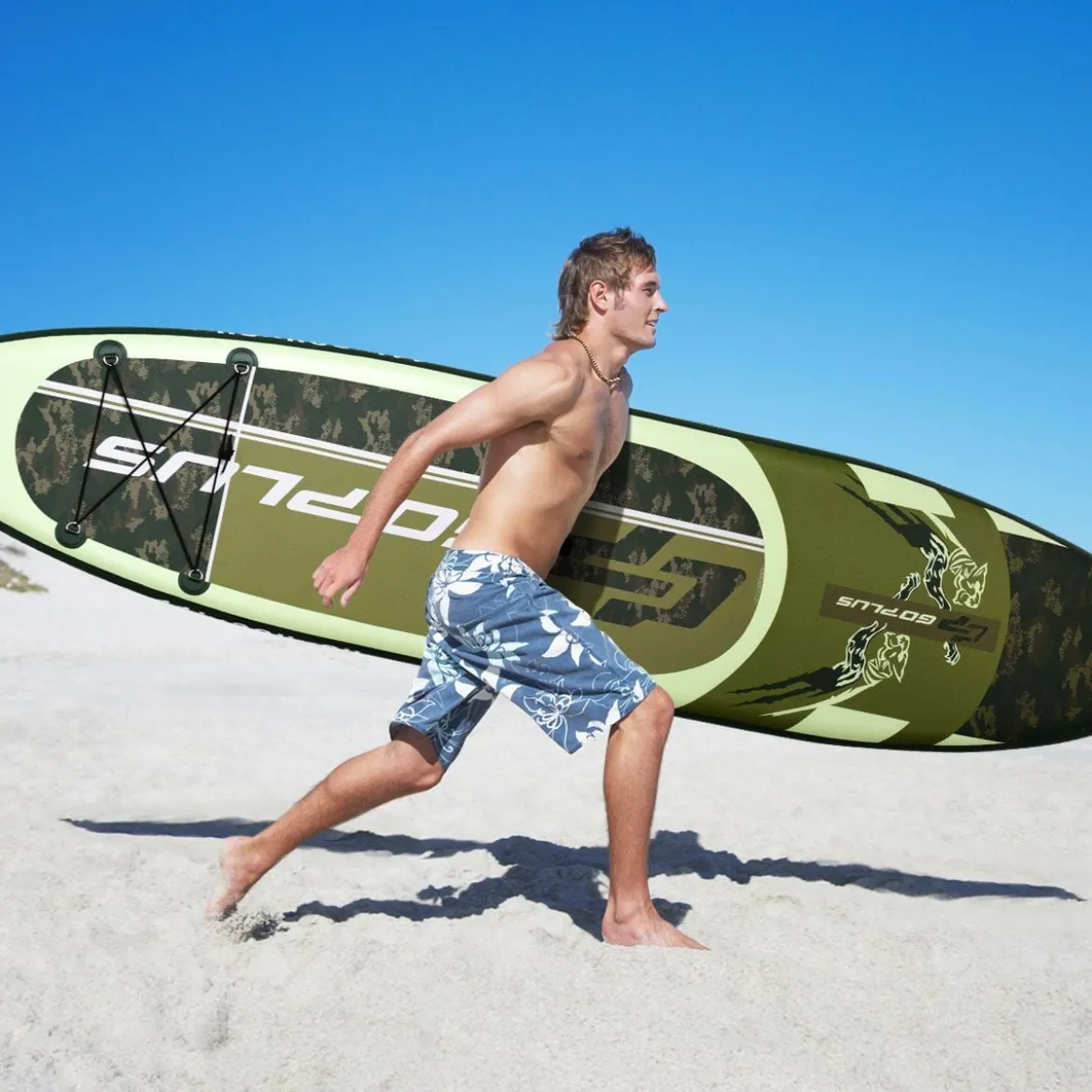 Stand Up Board Set Aufblasbares Paddelbrett Surfboard Grün 335 x 76 x 15 cm