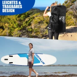 Stand Up Paddle Board Aufblasbares SUP Board mit Premium-Zubehör 335 x 76 x 15 cm Blau + Weiß