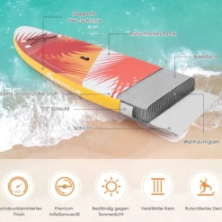 Stand Up Paddle Board tragbares Surfbrett Aufblasbar 320 x 76 x 15 cm Orange