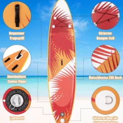 Stand Up Paddle Board tragbares Surfbrett Aufblasbar 320 x 76 x 15 cm Orange
