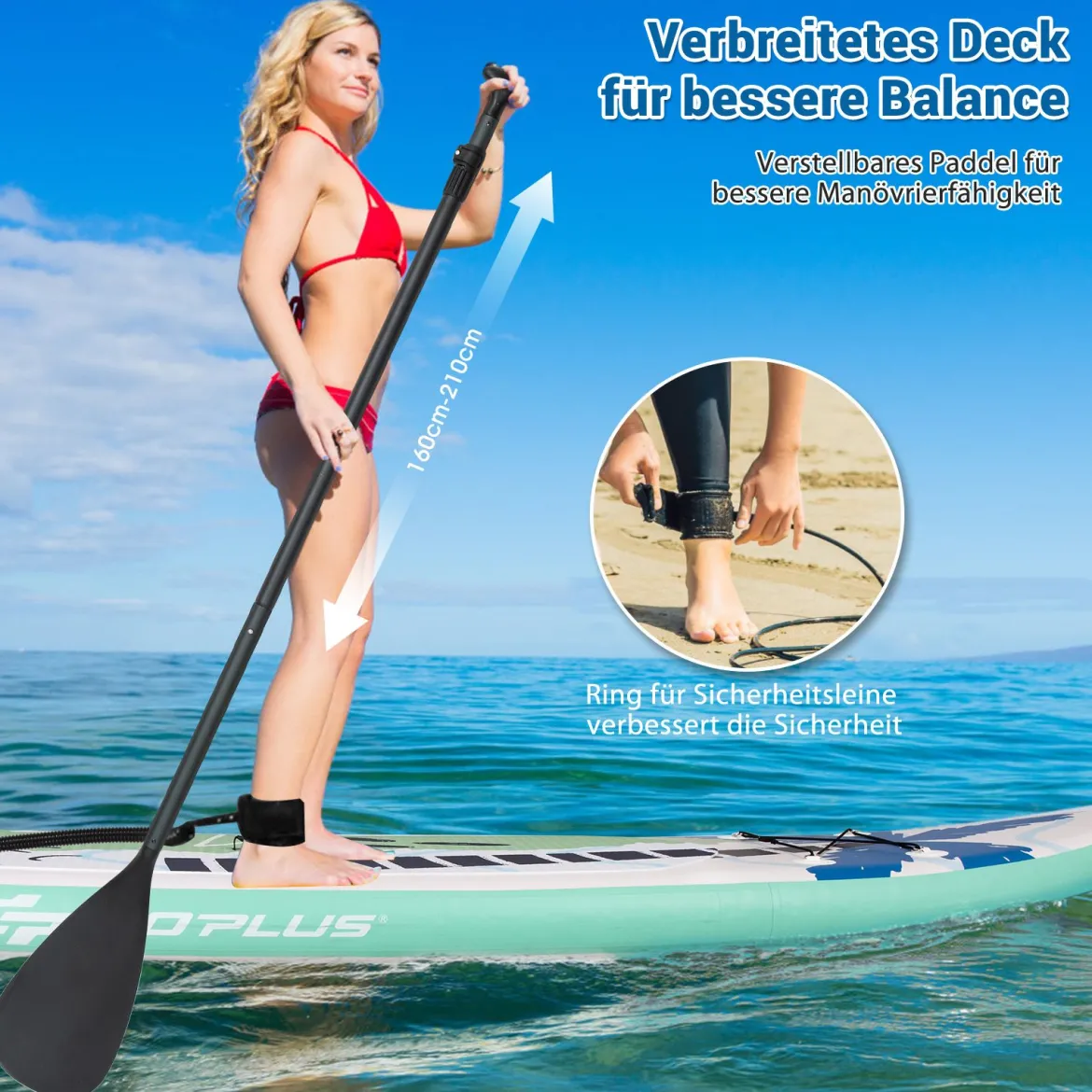 Stand Up Surfbrett Aufblasbares Surfbrett Paddle Board 320 x 76 x 15 cm Grün