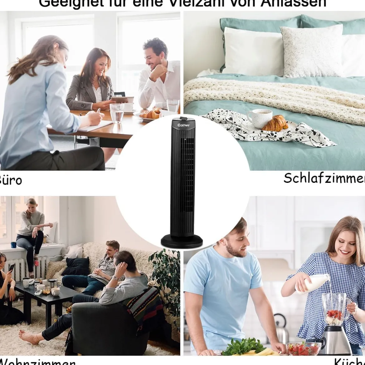 Standventilator schlank & kompakter Turmventilator Säulenventilator 70cm hoch mit 45 Nennleistung im eleganten Schwarz