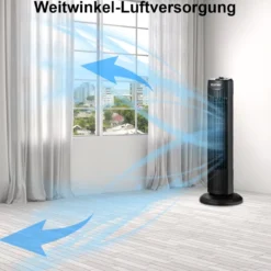 Standventilator schlank & kompakter Turmventilator Säulenventilator 70cm hoch mit 45 Nennleistung im eleganten Schwarz
