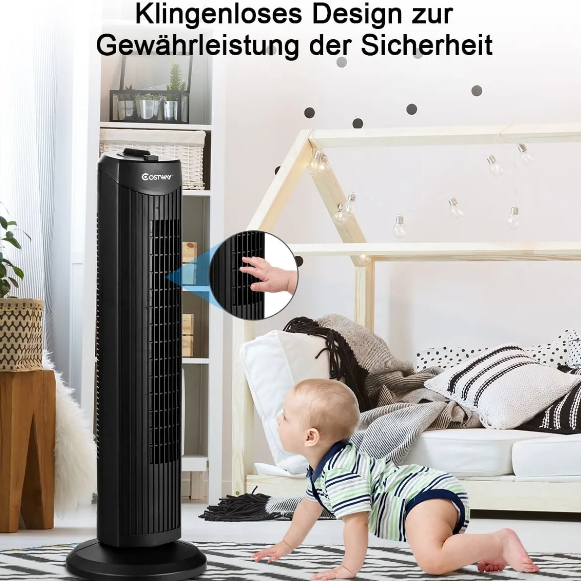 Standventilator schlank & kompakter Turmventilator Säulenventilator 70cm hoch mit 45 Nennleistung im eleganten Schwarz