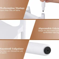 Stapelbare Esszimmerstühle bis 150 kg Belastbar Küchenstuhl aus Kunststoff Stapelstühle Weiß