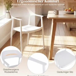 Stapelbare Esszimmerstühle bis 150 kg Belastbar Küchenstuhl aus Kunststoff Stapelstühle Weiß