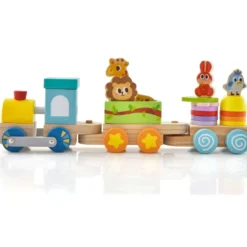 Stapelbares Zug-Set aus Holz mit bunten Tierfiguren & lustigen Holzwaggons für Jungen & Mädchen ab 3 Jahren