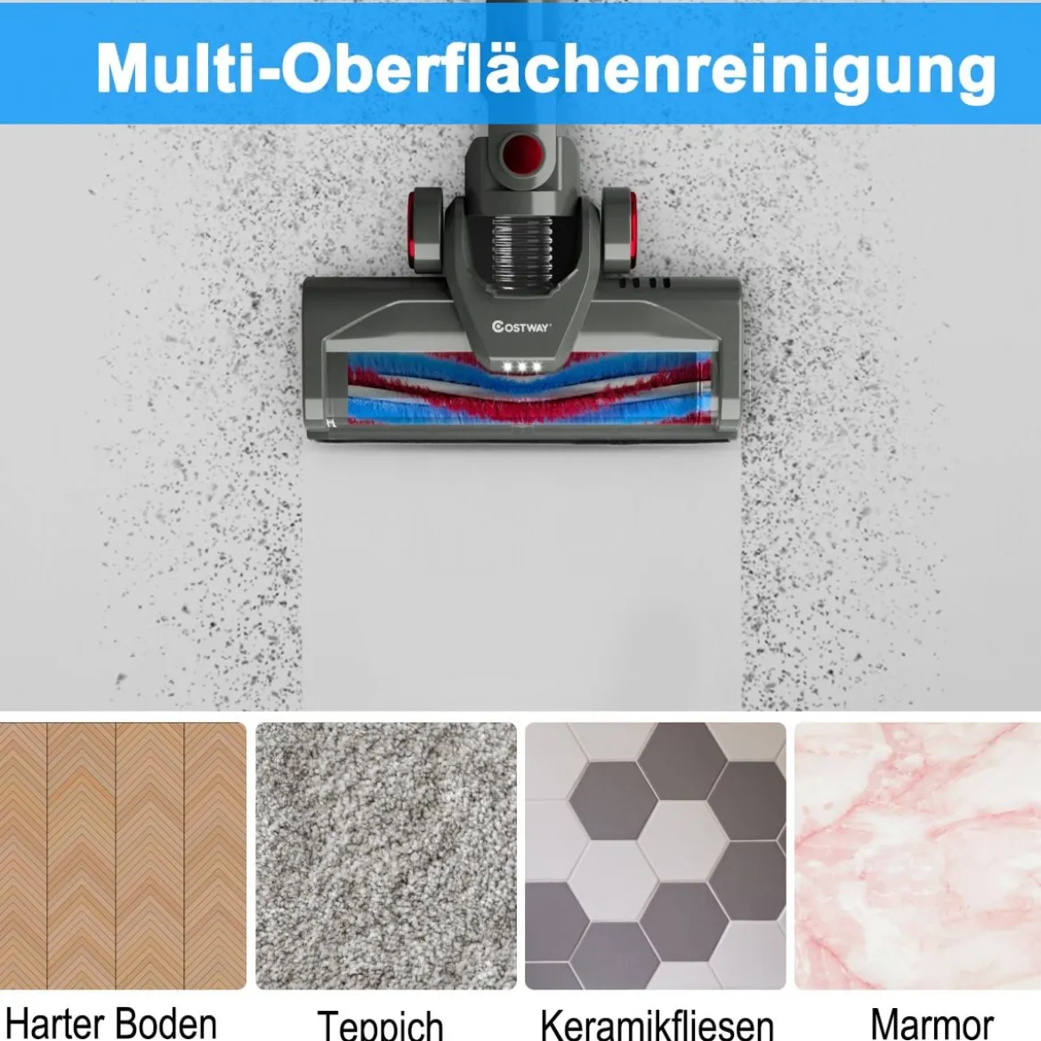 Staubsauger kabellos ultraleicht 6-in-1 Handstaubsauger hohe Saugkraft mit Lithium-Akku Rot