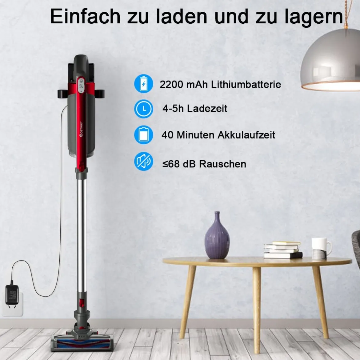 Staubsauger kabellos ultraleicht 6-in-1 Handstaubsauger hohe Saugkraft mit Lithium-Akku Rot