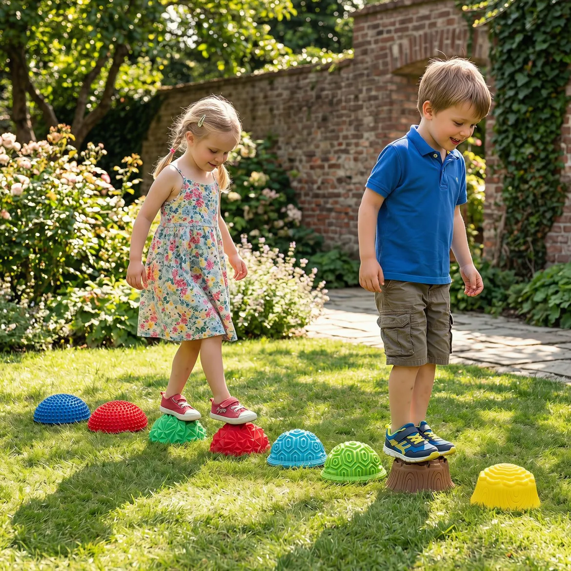 8 Stück Balanciersteine Halbrund Yoga-Bälle aus PVC mit Rutschfester Oberfläche für Kinder ab 3 Jahren Bunt