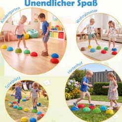 8 Stück Balanciersteine Halbrund Yoga-Bälle aus PVC mit Rutschfester Oberfläche für Kinder ab 3 Jahren Bunt