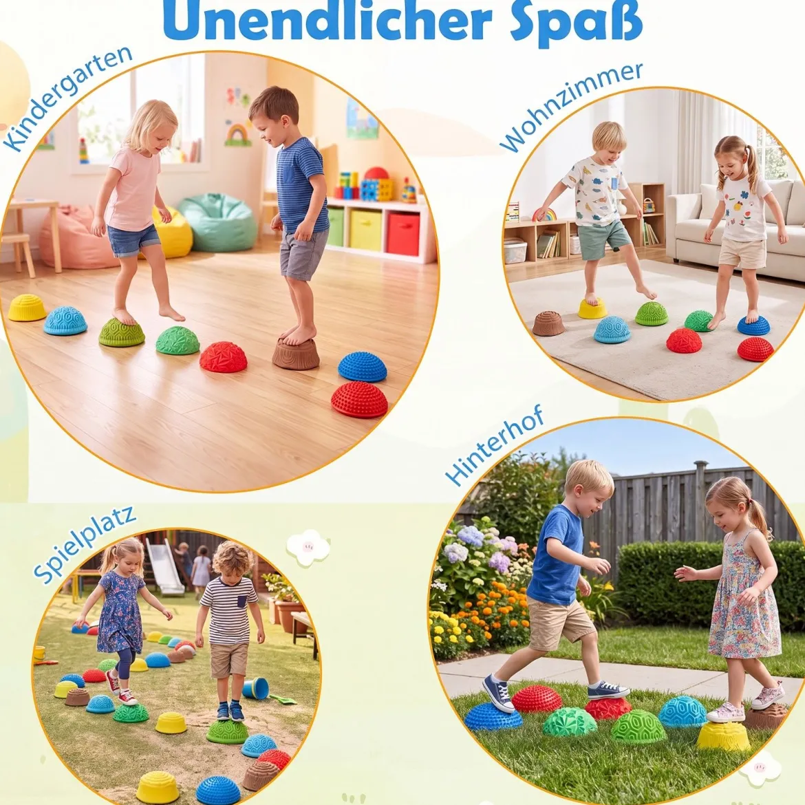 8 Stück Balanciersteine Halbrund Yoga-Bälle aus PVC mit Rutschfester Oberfläche für Kinder ab 3 Jahren Bunt