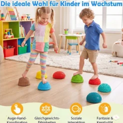 8 Stück Balanciersteine Halbrund Yoga-Bälle aus PVC mit Rutschfester Oberfläche für Kinder ab 3 Jahren Bunt