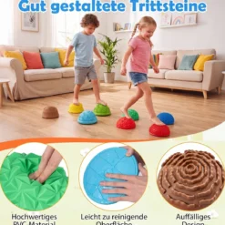 8 Stück Balanciersteine Halbrund Yoga-Bälle aus PVC mit Rutschfester Oberfläche für Kinder ab 3 Jahren Bunt