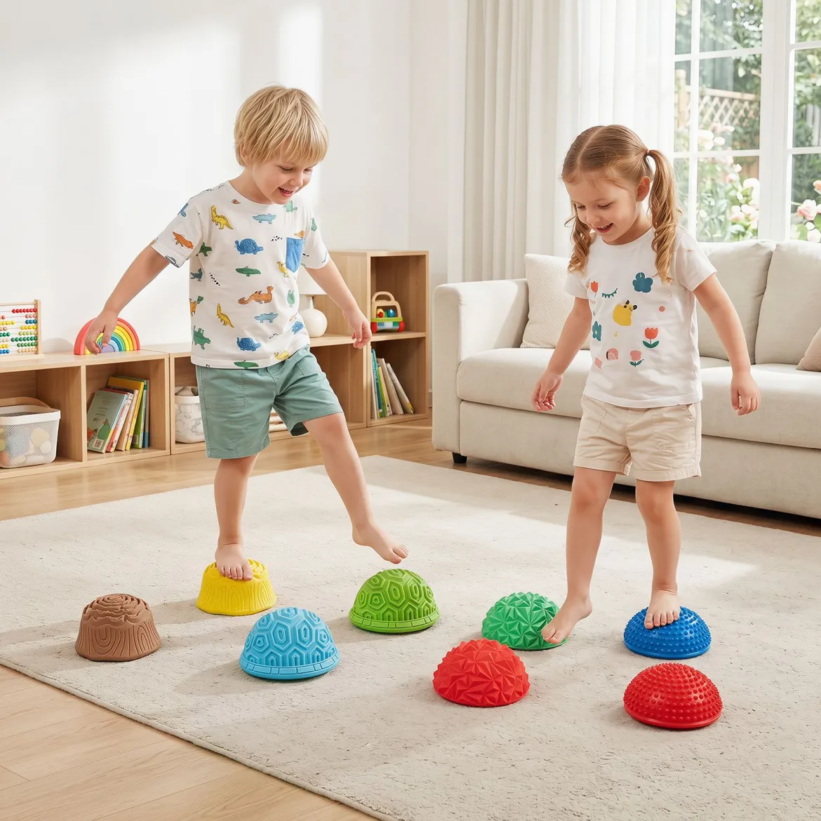 8 Stück Balanciersteine Halbrund Yoga-Bälle aus PVC mit Rutschfester Oberfläche für Kinder ab 3 Jahren Bunt