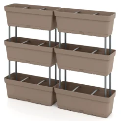 6 Stück Blumenkästen DIY-Design 49 cm lang Pflanzkästen mit Drainagesystem Blumentöpfe aus Kunststoff Grau