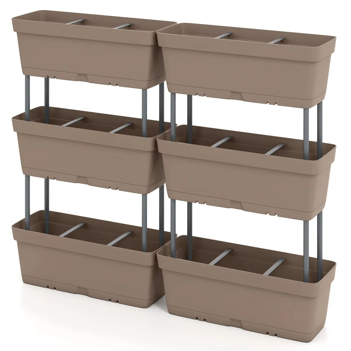 6 Stück Blumenkästen DIY-Design 49 cm lang Pflanzkästen mit Drainagesystem Blumentöpfe aus Kunststoff Grau
