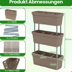 6 Stück Blumenkästen DIY-Design 49 cm lang Pflanzkästen mit Drainagesystem Blumentöpfe aus Kunststoff Grau