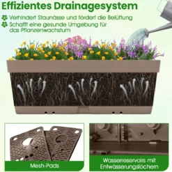 6 Stück Blumenkästen DIY-Design 49 cm lang Pflanzkästen mit Drainagesystem Blumentöpfe aus Kunststoff Grau