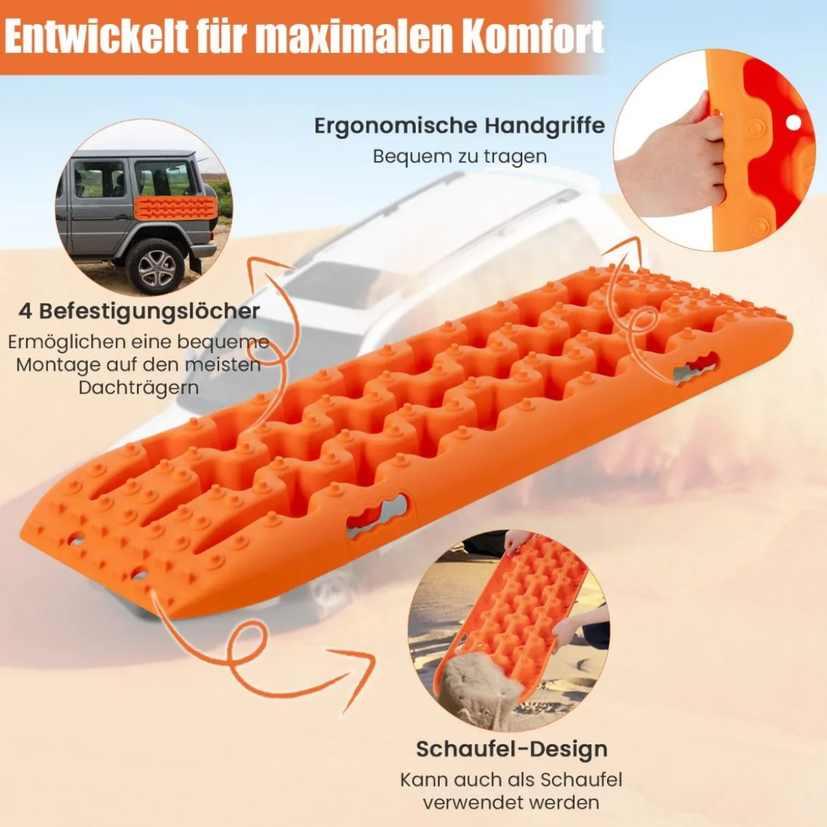 2 Stücke Anfahrhilfe Sandbleche Offroad Reifenleiter für Sand/Schlamm/Schnee 107 x 31 x 7 cm Orange