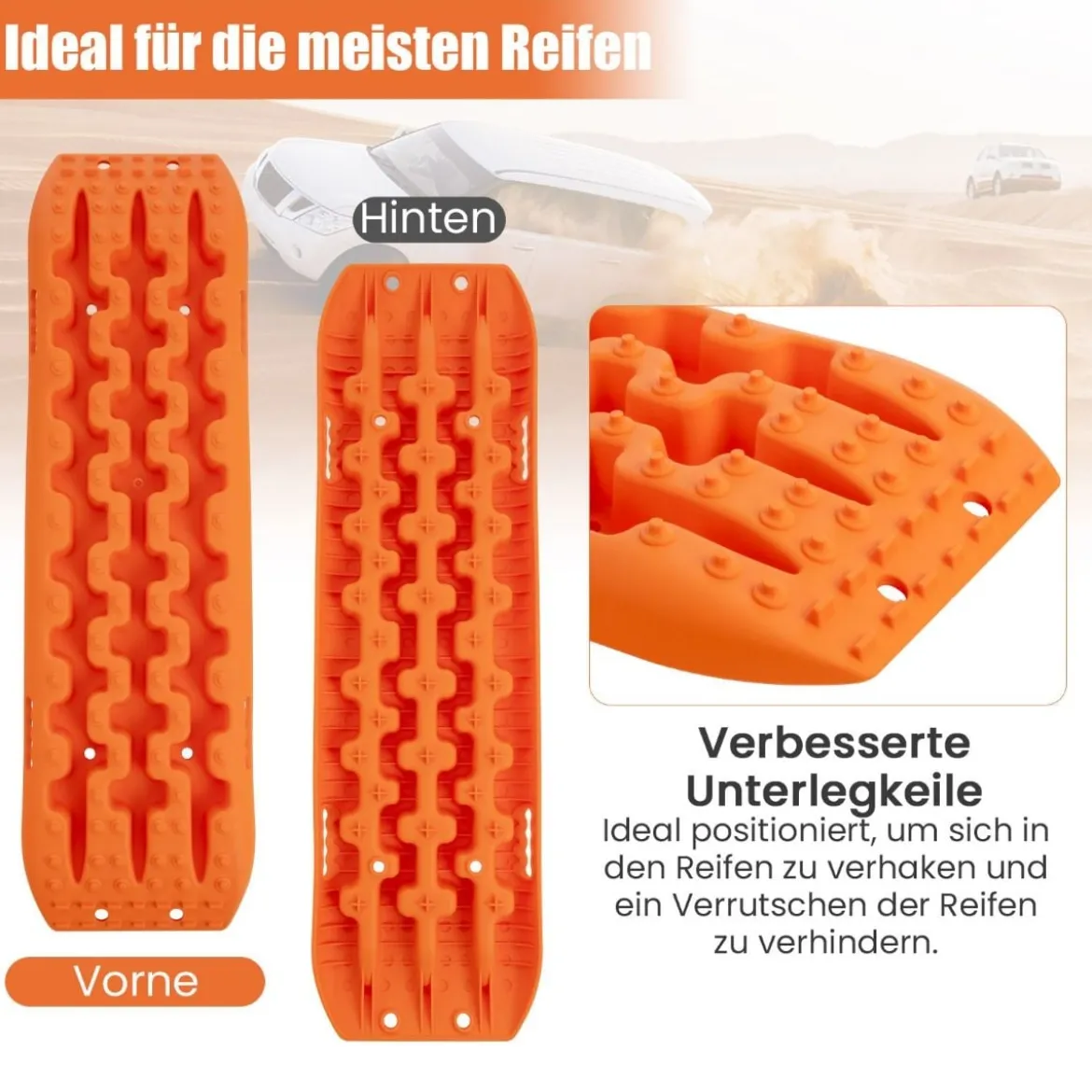 2 Stücke Anfahrhilfe Sandbleche Offroad Reifenleiter für Sand/Schlamm/Schnee 107 x 31 x 7 cm Orange