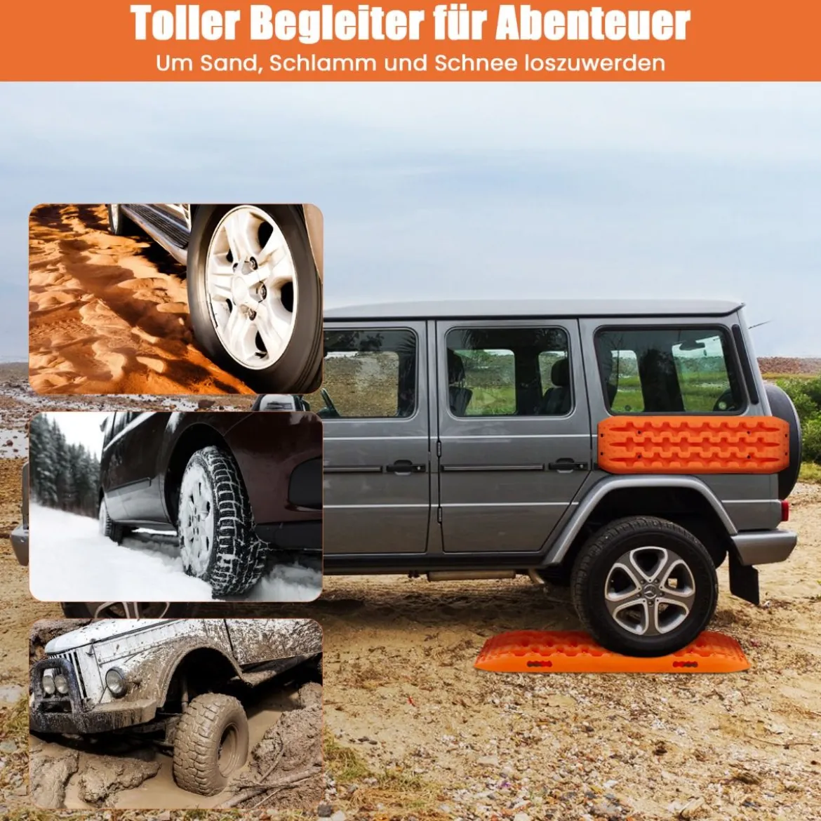 2 Stücke Anfahrhilfe Sandbleche Offroad Reifenleiter für Sand/Schlamm/Schnee 107 x 31 x 7 cm Orange