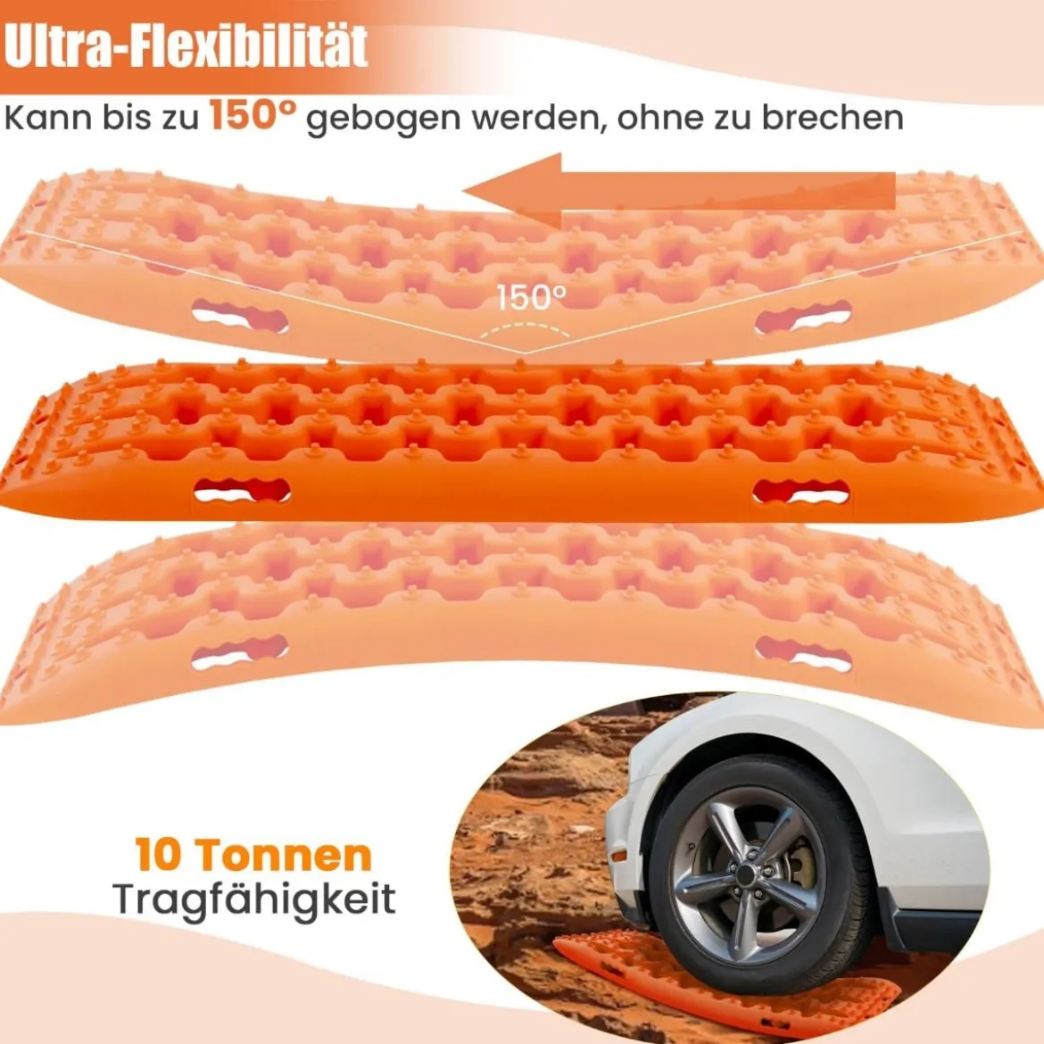 2 Stücke Anfahrhilfe Sandbleche Offroad Reifenleiter für Sand/Schlamm/Schnee 107 x 31 x 7 cm Orange