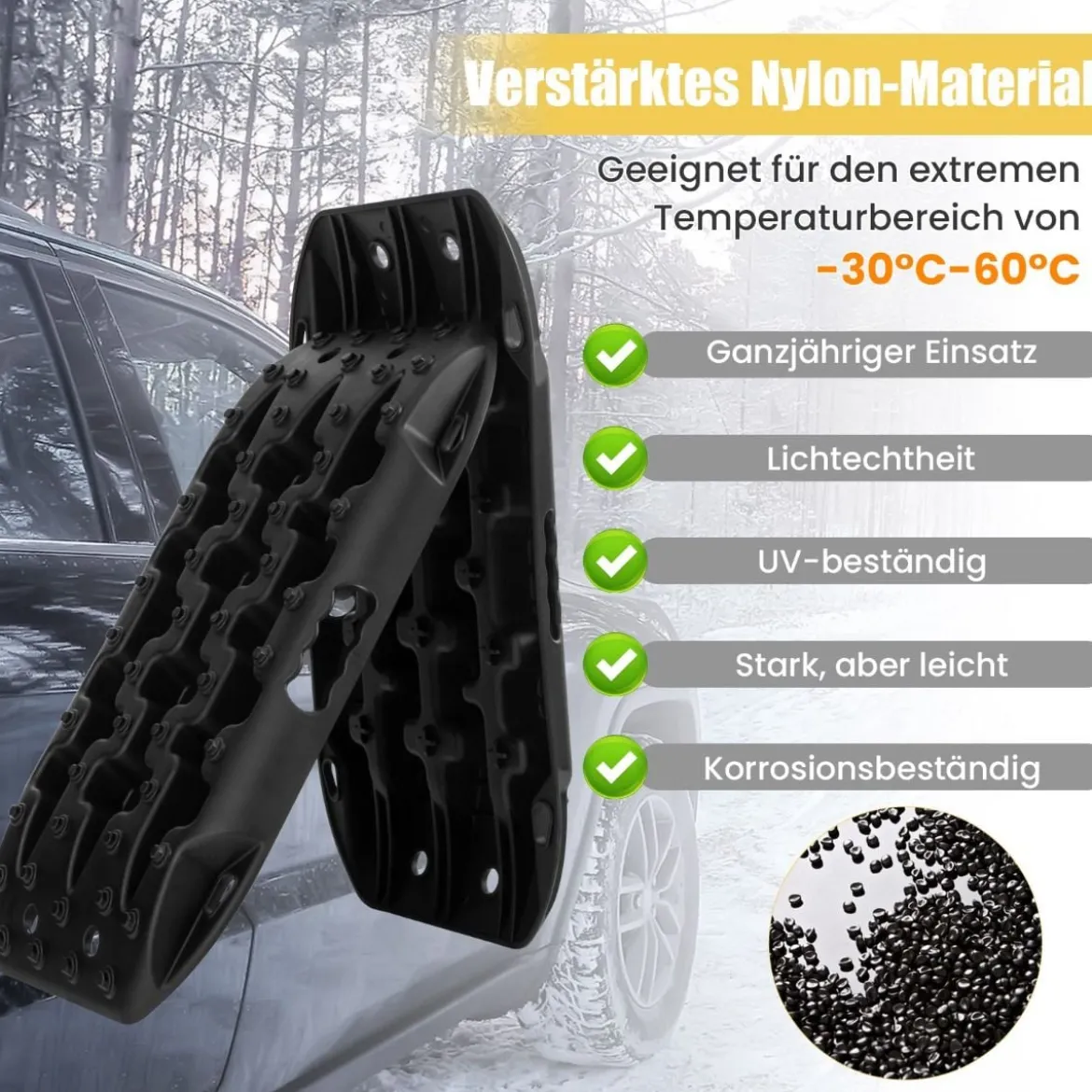 2 Stücke Anfahrhilfe Sandbleche Offroad Reifenleiter für Sand/Schlamm/Schnee 10 Tonnen Schwarz
