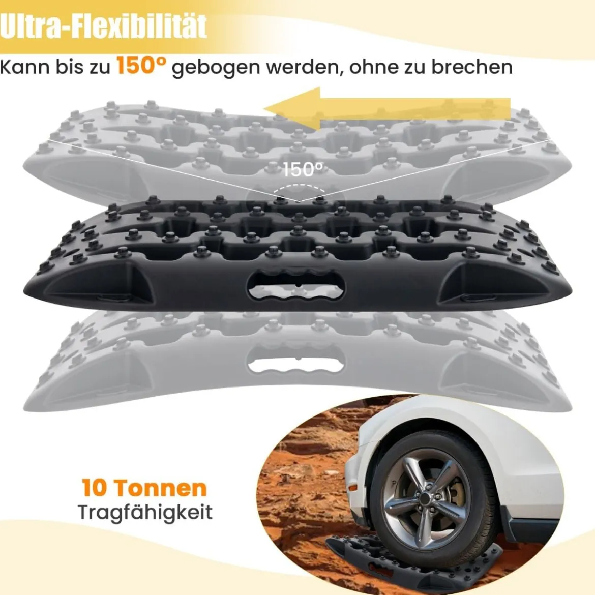 2 Stücke Anfahrhilfe Sandbleche Offroad Reifenleiter für Sand/Schlamm/Schnee 10 Tonnen Schwarz