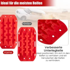 2 Stücke Anfahrhilfe Sandbleche Offroad Reifenleiter für Sand/Schlamm/Schnee 10 Tonnen Rot