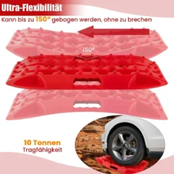 2 Stücke Anfahrhilfe Sandbleche Offroad Reifenleiter für Sand/Schlamm/Schnee 10 Tonnen Rot