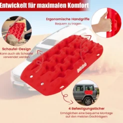 2 Stücke Anfahrhilfe Sandbleche Offroad Reifenleiter für Sand/Schlamm/Schnee 10 Tonnen Rot