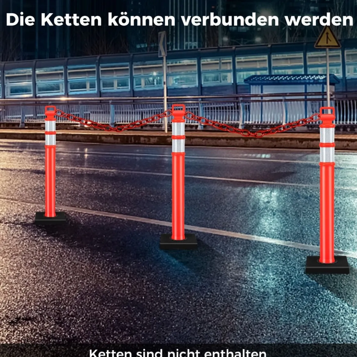 3 Stück Flexible Reflex Absperrpfosten mit Reflektierenden & Griff Sperrpfosten ohne Kette Rot