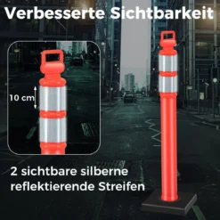 3 Stück Flexible Reflex Absperrpfosten mit Reflektierenden & Griff Sperrpfosten ohne Kette Rot