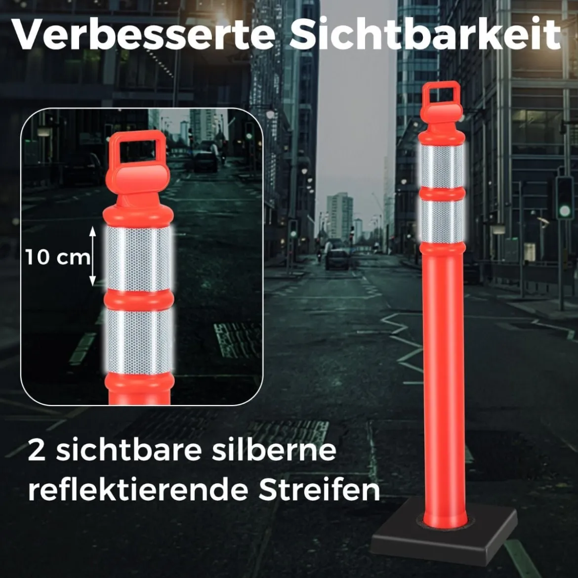 3 Stück Flexible Reflex Absperrpfosten mit Reflektierenden & Griff Sperrpfosten ohne Kette Rot