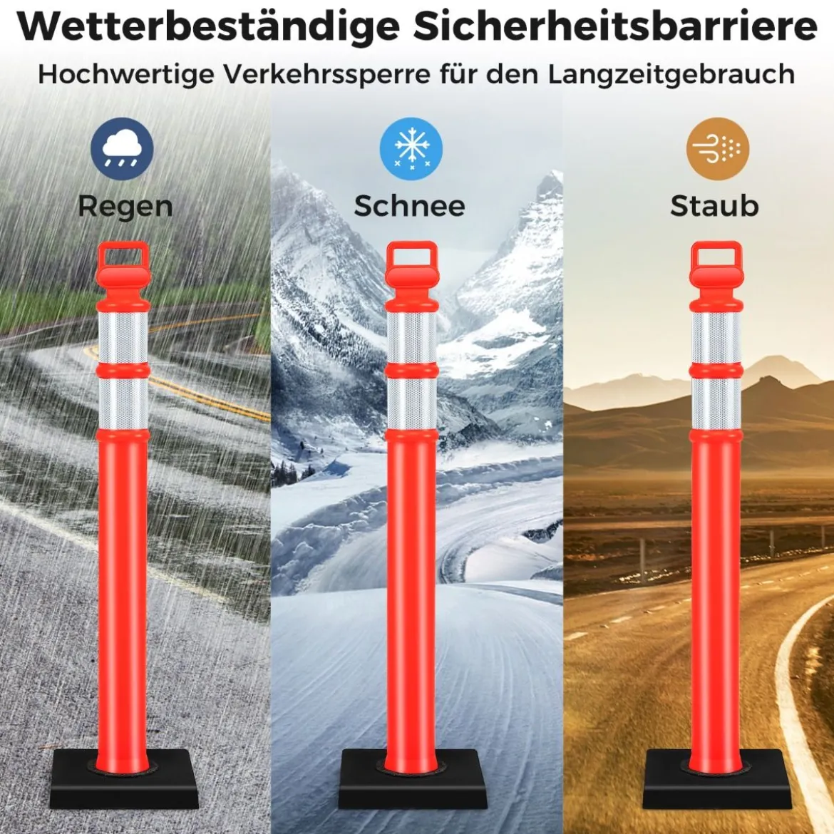 3 Stück Flexible Reflex Absperrpfosten mit Reflektierenden & Griff Sperrpfosten ohne Kette Rot