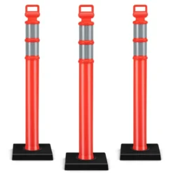 3 Stück Flexible Reflex Absperrpfosten mit Reflektierenden & Griff Sperrpfosten ohne Kette Rot