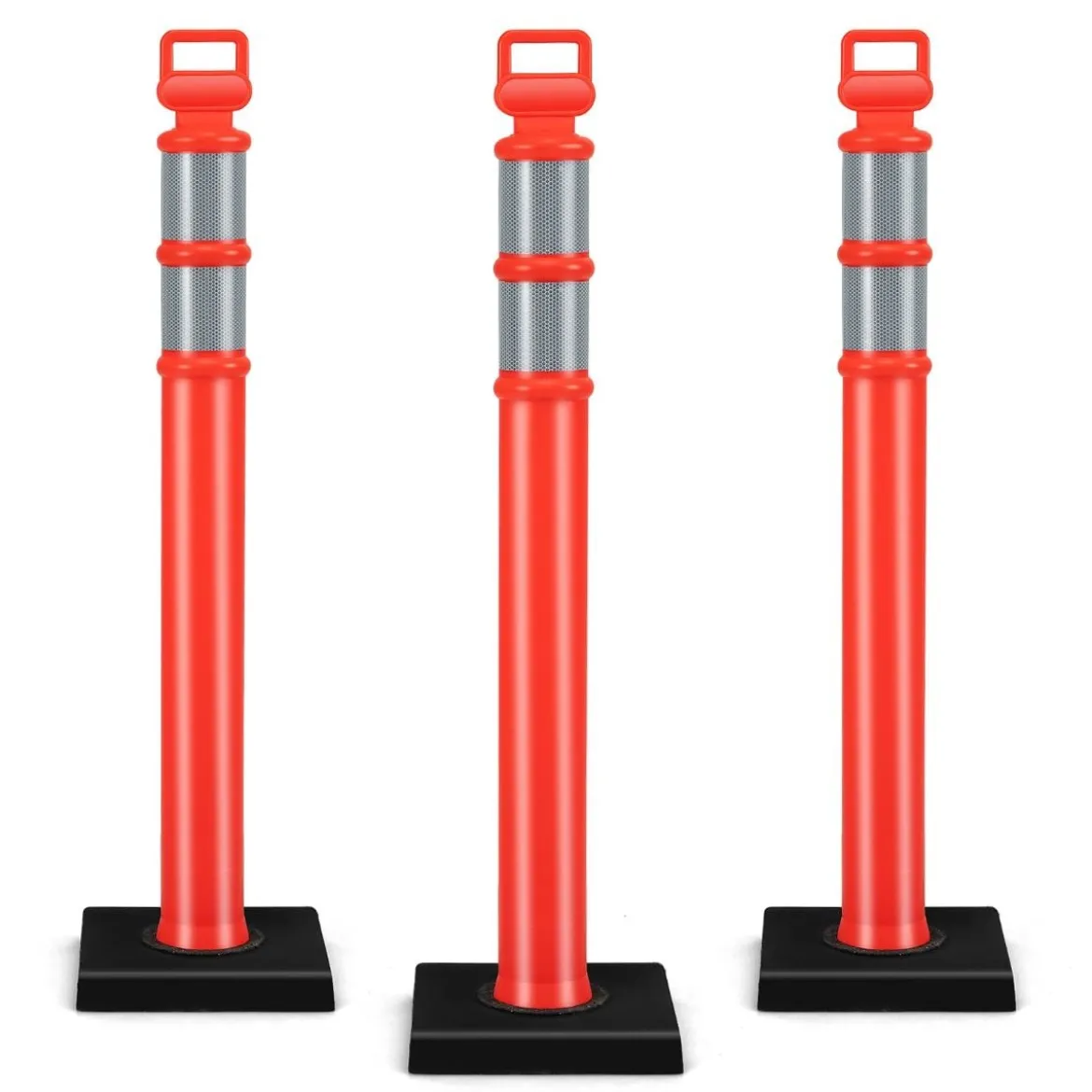 3 Stück Flexible Reflex Absperrpfosten mit Reflektierenden & Griff Sperrpfosten ohne Kette Rot