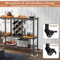3-stöckige Hausbar Industrieller Servierwagen mit Weinregal 100 x 40 x 87 cm Braun + Schwarz