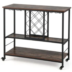 3-stöckige Hausbar Industrieller Servierwagen mit Weinregal 100 x 40 x 87 cm Braun + Schwarz