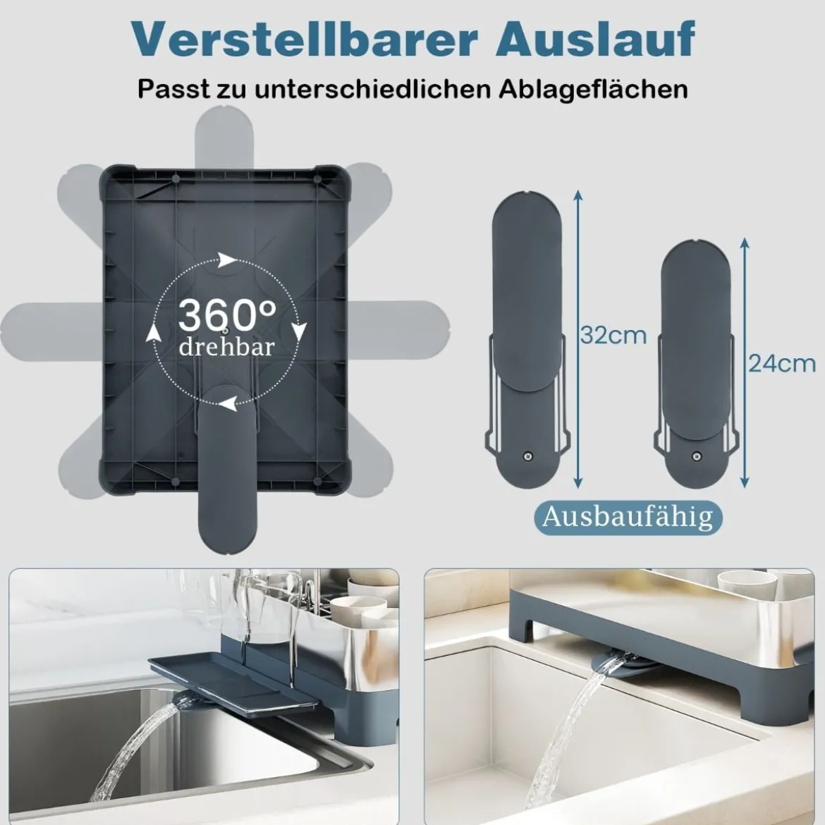 2-stöckiger Abtropfgestell Abtropfständer aus Metall mit Haltern für Gläser Teller Schüsseln Tassen Silber